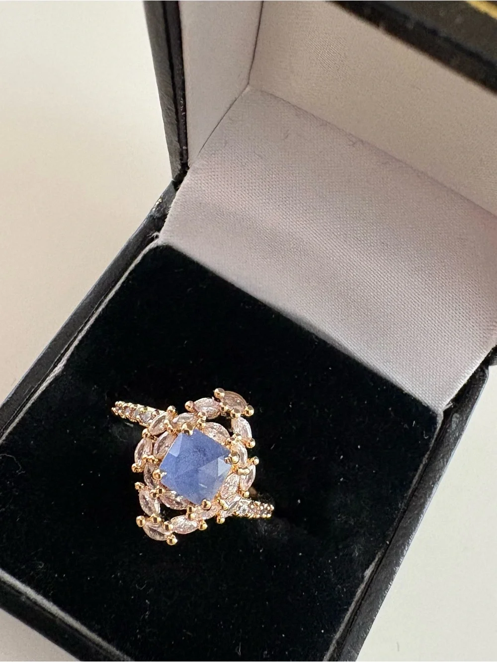 Bomb Party Perfectly Remembered Lullaby Ring RG53677 Cornflower Blue Quartz Gold